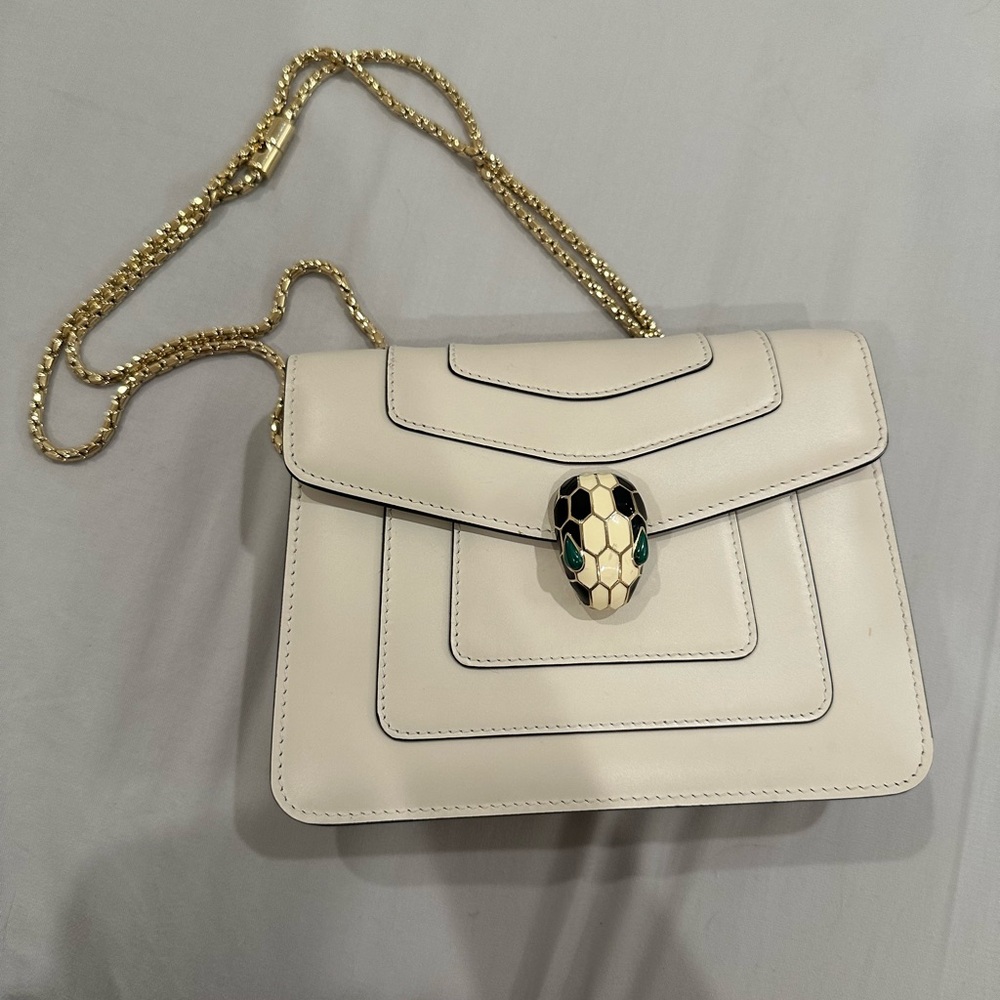 Bulgari Cream Crossbody Bag with Gold Chain